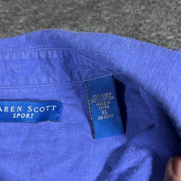 VTG Karen Scott Womens Button Up Blue Short Sleeve Linen Cotton Shirt Size XL - Picture 4 of 11